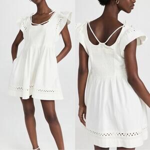 SEA New York White Willa Smocking Flutter Sleeve Dress